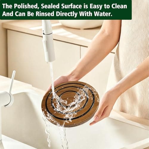 8 Inch Magnetic Wooden Trivets, Acacia Wood Pot Holder with 3 Heat-Resistant Silicone Rings, Kitchen Round Magnetic Trivet for Cast Iron Pots, Pans and Hot Dishes - Thumbnail 5