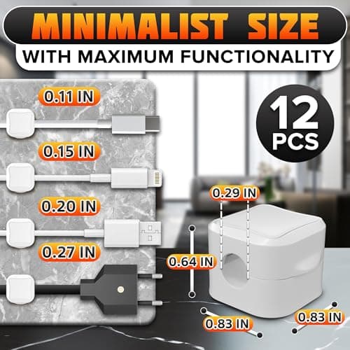 12 Pack Magnetic Cord Organizer White – Fast Locking System Cable Management for Desk, Nightstand & Car, Strong Adhesive Wire Clips, USB Cable Organizer, Phone Charger Cord Holder for Organized Spaces - Thumbnail 2