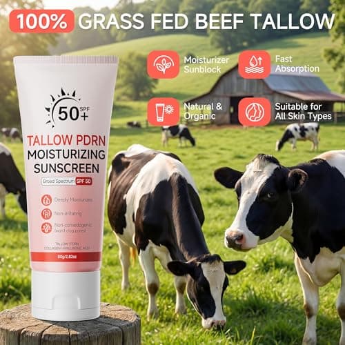 Beef Tallow Sunscreen with Non-Nano Zinc Oxide, Mineral Sunscreen SPF 50 for Face and Body, Salmon PDRN Sunblock Moisturizing Sun Screen for Sensitive Skin & Kids, 2.82 OZ (80g) - Thumbnail 5