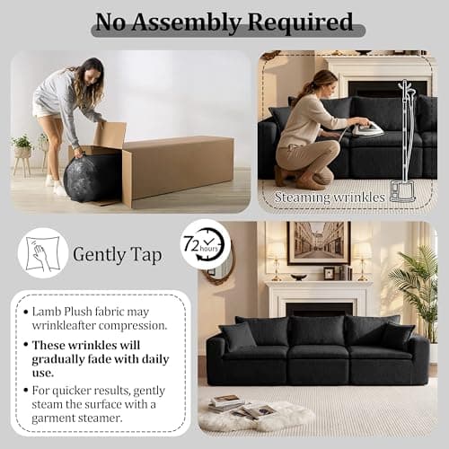 105" Modular Sectional Sofa, Cloud Boneless Couch with Layered Cushion,3 Seaters Flexible Module Sofa Convertible L Shaped Couches Combination for Living Room and Office(Black, 105" 3 Seaters) - Thumbnail 6