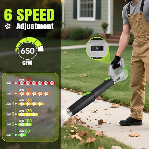 Leaf Blower Cordless,Electric Leaf Blower with 2 4.0Ah Battery Powered and Fast Charger, Cordless Blowers for Lawn Care and Car Dust Snow Blower,6 Speed Control,Grey - Thumbnail 3
