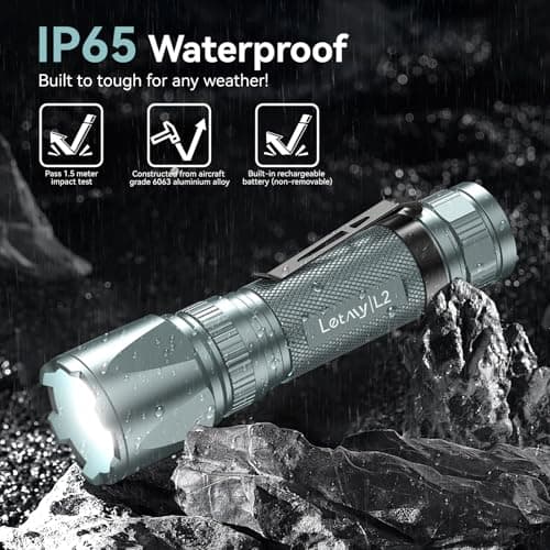 LETMY Rechargeable Flashlights High Lumens, 2 Pack 2000 Lumens Bright LED Tactical Flashlight, 3 Modes Samll Powerful Flash Lights with Clip, Waterproof Flashlights for Home Emergency Camping (Grey) - Thumbnail 5