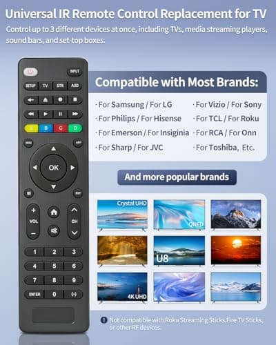 Universal TV Remote Control Compatible with Samsung, LG, Sony, Vizio, Hisense, TCL, Philips, RCA, Sharp, Onn, Westinghouse, Element, Sanyo, Emerson, and More Brands - Thumbnail 2