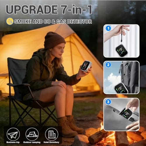 7in1 Portable Smoke Carbon Monoxide Detectors Plug in, Smoke & CO Detector Alarm, Digital Carbon Monoxide Smoke Detector Combo with Natural Gas Detector, Temp & Humidity Sensor for Home RV Travel - Thumbnail 6
