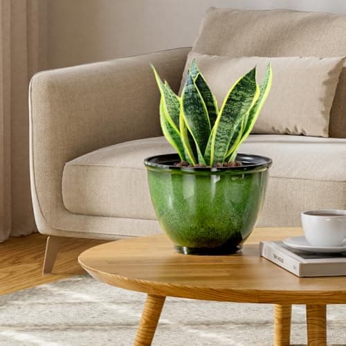 Vanslogreen 8 Inch Plastic Plant Pots, Set of 4 Flower Pots Planters with Drainage Hole, Glossy Smooth Finish Planter for Indoor Outdoor Succulent Snake Plants (Green) - Thumbnail 6