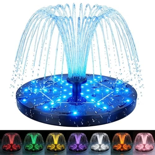 Paxverra Solar Fountain for Bird Bath with Colorful LED Lights, Floating Solar Fountain, 3W Solar Powered Water Fountain Pump with Strong Spray & 5 Nozzles for Garden, Pond, Pool, 36 LED Lights - Image 1