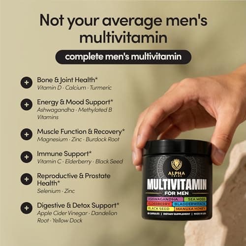 Alpha Tribe Multivitamin for Men with Seamoss Black Seed Oil Ashwagandha Burdock Root, Turmeric Bladderwrack, Vitamin C, Elderberry, Manuka, Yellow Dock | Daily Men's Vitamins and Minerals Supplement - Thumbnail 6