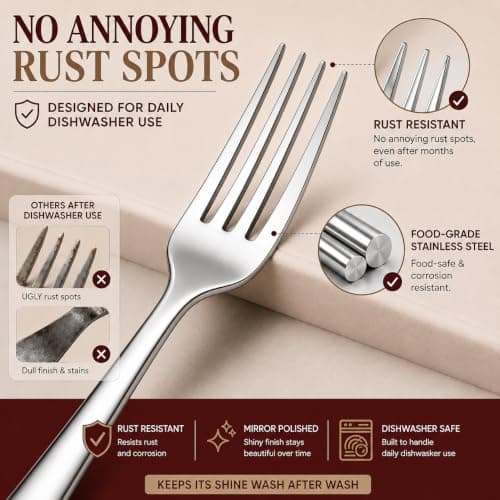 KIKCOIN 40 Pack Silverware Set for 8, Balanced Weight Stainless Steel Flatware Set, Mirror Polished Spoons And Forks Knife Set, Heavy DutyCutlery Utensils Set for Home Kitchen Restaurant Wedding - Thumbnail 4