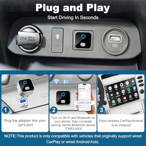Yunvolx Wireless CarPlay & Android Auto Adapter, One-Click Switch Mini Size WiFi 6 & Bluetooth 5.4 Adapter, Fast Auto-Reconnect, Compatible with iOS 10+/Android 11+, for Factory Wired CarPlay Cars - Thumbnail 5