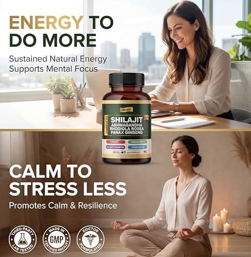 MPRAYAN Shilajit Ashwagandha Capsules – 8 in 1 Adaptogen Complex for Energy, Focus & Stress Support with Rhodiola Rosea, Panax Ginseng, Cordyceps – Natural Herbal Supplement | 60 Vegan Capsules - Thumbnail 5