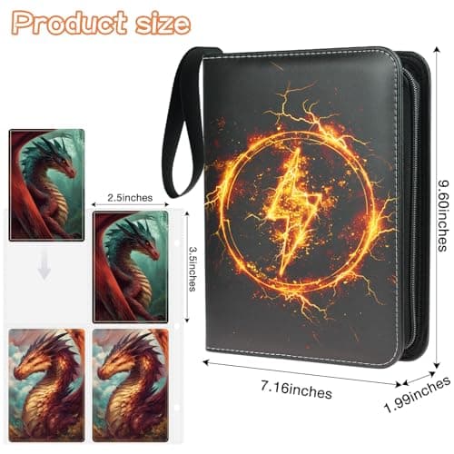 Trading Card Binder 4 Pocket, Fits 400 Cards with 50 Removable Sleeves, Portable TCG Album Folder for Standard Size Game Cards, Sports Card Holder Book for Collectors, Thunder Surge - Thumbnail 6