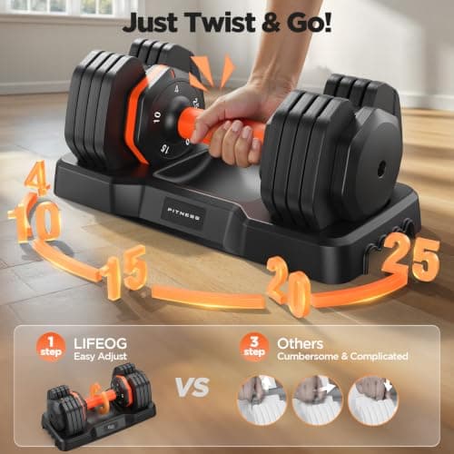 Adjustable Dumbbells Set 25LB, Weights Dumbbells Set 5/10/15/20/25lbs, Anti-Slip Handle for Exercise Fitness Workout Adjustable dumbbell set 2 (25, Pounds) - Thumbnail 4