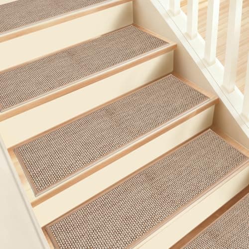 Stair Treads for Wooden Steps, 1 Pack 8" X 30" Beige Stair Carpet Treads Indoor with Reusable TPE Adhesive Backing, Carpet Stair Treads for Kids Elders and Pets, Prevent Slipping on Stairs - Image 1