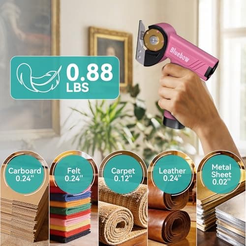 Cordless Electric Scissors, Rechargeable Cardboard Cutter with LED Light, 4-Speed Settings, Safety Lock, 2 Blades, USB-C Battery Powered Box Cutter for Carpet, Leather, Fabric, Packages, Pink - Thumbnail 6