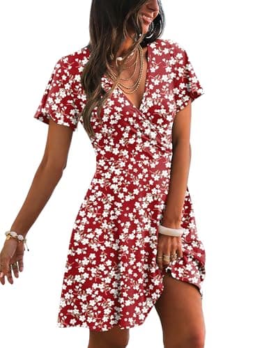 Dresses for Women 2026 Elegant Classy Wrap V Neck Summer Cruise Outfits Beach Vacation Clothes Dress Floral M - Image 1