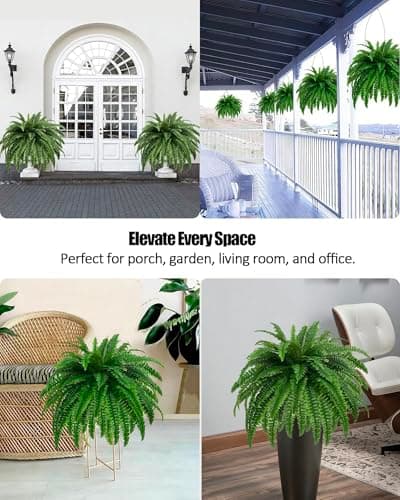 GYERB 48" Large Artificial Boston Fern Plants for Outdoor Indoor, Fake Ferns for Front Porch Hanging, Faux Greenery Bushes for Home Garden Office Decor, Silk Fern with Realistic Fronds, 88 Branches - Thumbnail 6