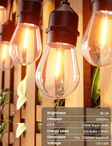 Svater Outdoor String Lights 150FT, E26 Socket, 48pcs S14 Shatterpoof Bulbs, 1 Watt Dimmable 2700K Warm White, IP65 Waterproof Commercial Grade Patio Lights（3 Pack X 50FT） - Thumbnail 5