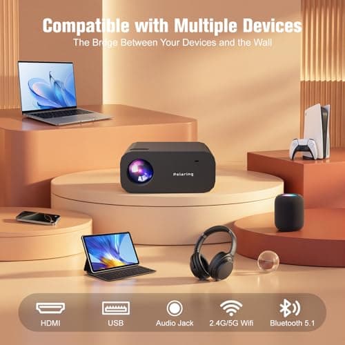 Mini Projector with WiFi and Bluetooth,4K 1080P Support Portable Projector,Built-in Apps,Android 13,Auto Keystone Correction,260 ANSI,32"-150"Screen Movie Video Projector for Indoor/Outdoor - Thumbnail 6