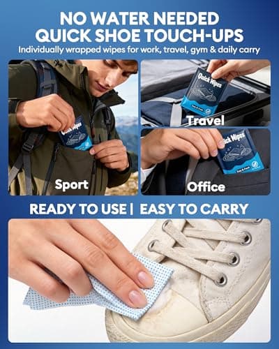 Jevvu Shoe Wipes, 35 Dual-Textured Individually Wrapped Sneaker Cleaning Wipes for White Shoes, Waterless Portable Shoe Cleaner Wipes for Leather, Canvas, Mesh, Knit & Rubber - Thumbnail 4