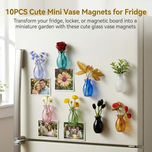 10Pcs Fridge Magnets, Mini Vase Magnets for Fridge with 10Pcs Artificial Flowers,Cute Glass Flowers Pot Refrigerator Magnets for Kitchen Home DIY Decoration,Gifts for Women Mom Family and Friends - Thumbnail 3