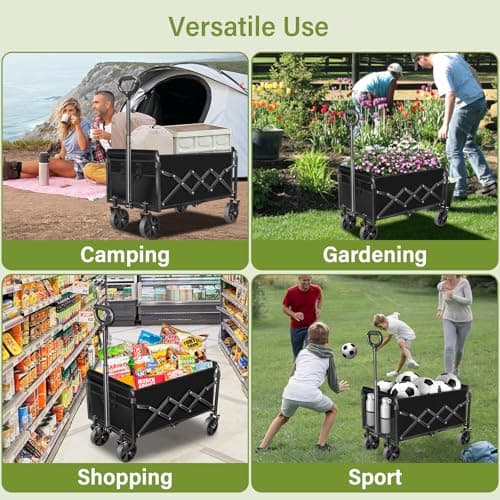 Collapsible Wagon Cart with All-Terrain Wheels - Folding Utility 280LBS Heavy Duty Wagons Carts for Grocery Sports Garden Shopping Camping Fishing (Black, 120L) - Thumbnail 5