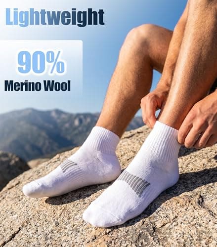 RTZAT 3 Pairs Men's Women's 90% Merino Wool Ankle Athletic Business Casual Running Moisture Wicking Arch Support Everyday Thin Wool Socks, White, X-Large - Thumbnail 3