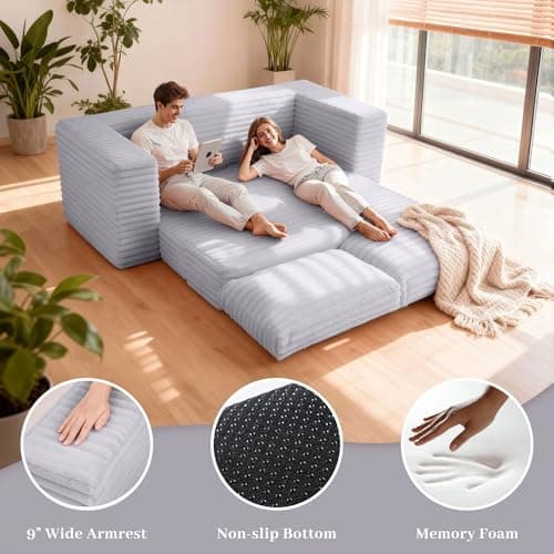 HABUTWAY Convertible Folding Sofa Bed Couch,3 in 1 Pull Out Couch Bed,Loveseat Sleeper Sofa Bed,Boneless Couches with Pillows for Living Room Bedroom, Light Grey - Thumbnail 3