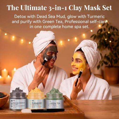 ANAI RUI 3 Pcs Face Mask Set - Turmeric Clay Mask - Green Tea Face Mask - Dead Sea Mud Mask for Oily Skin, Blackheads & Pores -Spa Gift Set Self Care for Women Teens 2.5 oz Each - Thumbnail 2