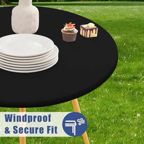 Moosfor Round Spandex Tablecloth 2 Pack, Elastic Fitted Waterproof Tablecloths for 45"-56" Tables, Stretch Washable Picnic Table Cover for Camping, Dining, Indoor and Outdoor, Black - Thumbnail 3