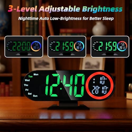 Digital Alarm Clocks with 16 Night Light, Loud Alarm Clock for Heavy Sleepers Adults Teens Kids Seniors, 3 Brightness 2 Alarm Mirror and LED Big Display Clocks for Bedside, Desk, Bedrooms Living Room - Thumbnail 4