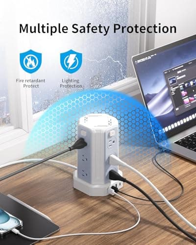 Power Strip Surge Protector, 6.5 Ft Extension Cord with 12 AC Multiple Outlets 4 USB (1 USB C), SMALLRT Power Tower Desktop Charging Station - Thumbnail 3
