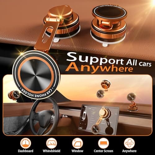 Upgraded Vacuum Magnetic Phone Holder for Car, Nano Gel Suction Cup Phone Mount for MagSafe, 108LBS Strong Suction & 3000GF Magnet, Adjustable Zinc Alloy Arm Car Mount for iPhone 17/16/15Pro Max - Thumbnail 2