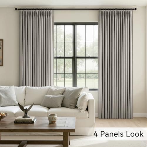 HushLoom Pinch Pleated Full Blackout Curtains for Bedroom & Living Room, Linen Textured Thermal Insulated Blackout Window Curtains & Drapes 90 Inches Long, 2 Panels Set(40" W x 90" L, Greige) - Thumbnail 5