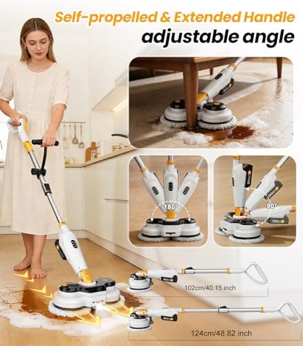 qimedo Battery Electric Mop M3, 800RPM Cordless Electric Power Scrubber & Mops for Floor Cleaning, Best Automatic Spin Mops with Smart Display,Rotating Mop with LED Light & Water Spray - Thumbnail 5