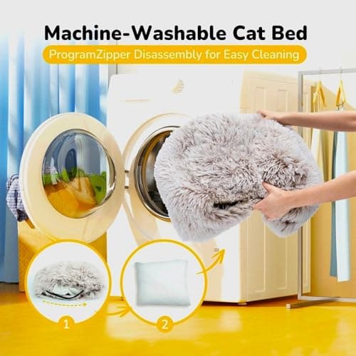 CATISM Cat Bed, Cat Cave for Indoor Cats, Soft Cat Dome, Self-Warming 2 in 1 Foldable Pet Cat House with Washable Cushioned Pillow Calming Fluffy Dog Beds for Small Dogs with Anti-Slip Bottom Brown - Thumbnail 6