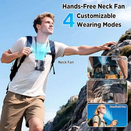 Clip On Portable Waist Fan, 6000mAh Rechargeable Wearable Belt Fan with 6 Speeds, 16000RPM Strong Airflow, Max 31H Runtime, Hands Free Personal Cooler, Ideal Gifts for Men, Jobsite, Camping & Outdoor - Thumbnail 5