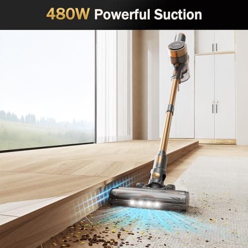 NuYupo Cordless Vacuum Cleaner, 10-in-1 Lightweight Stick Vacuum with 45mins Runtime, Powerful Suction, LED Touch Screen, Rechargeable Vacuum Cleaners for Home Hardwood Floor Carpet Pet Hair (Gold) - Thumbnail 2