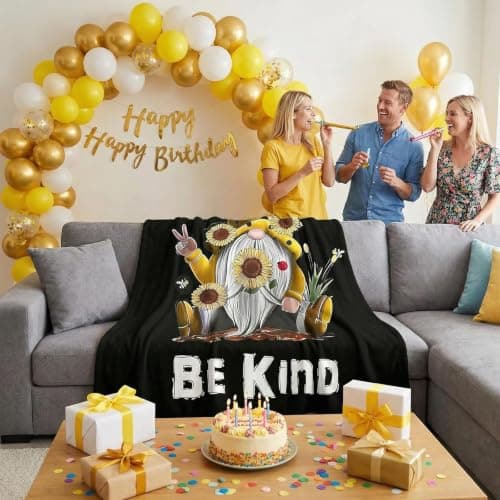 Ivarunner Spring Sunflower Gnome Throw Blanket, Gnomes Gifts for Women, Gnome Lovers, SpringSoft Lightweight Bee Flannel Blanket for Couch, Sofa, 60x50 Inches - Thumbnail 4