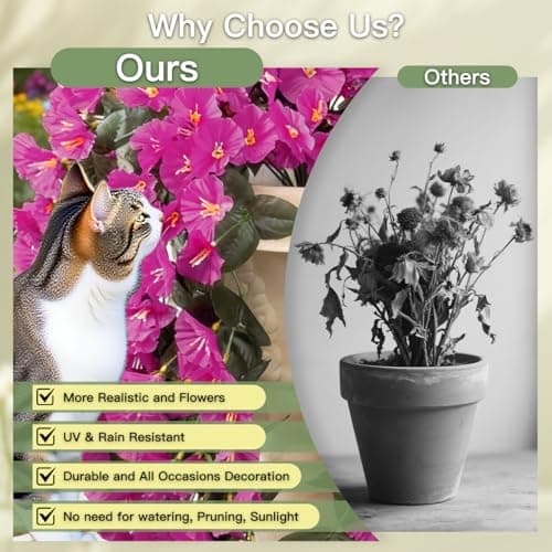Artificial Flowers for Outdoors Fake Fuchsia Morning Glory Hanging Flower Decoration, 2Pcs Realistic Faux Plants Petunias Long Trailing Vines,Spring Decor for Porch Patio Balcony Planter Yard - Thumbnail 3