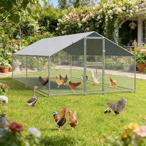 Lotfun Metal Chicken Coop – Waterproof UV-Protected Cover, Double Locking Doors，30 Chickens, Hens, Ducks & Rabbits, Waterproof UV-Protected Cover, Double Locking Doors (157.2" L x 117.6" W x 79.2" H) - Thumbnail 6