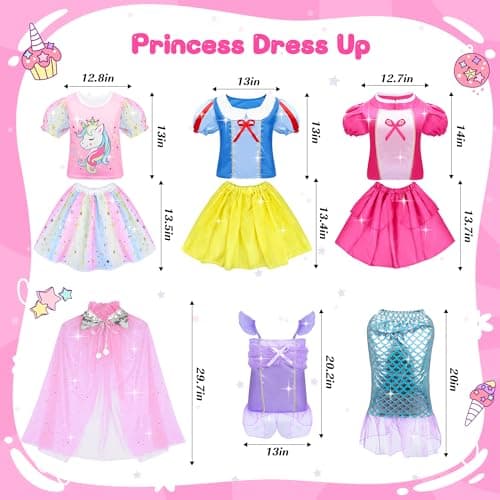 JEMSHE 16 Pcs Princess Dress Up Clothes for Little Girl Set, Princess Pretent Play Outfit Toys for Toddler Girls, Cosplay Birthday Party Gifts for Girls Age 3 4 5 6 7 8+ Year Old - Thumbnail 2