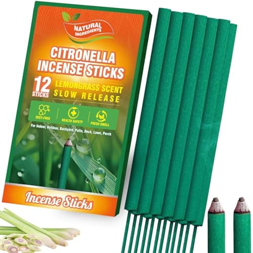 FIRIK Large Citronella Incense Sticks, 12 PCS Thick Lemongrass Incense Sticks, Natural Citronella Oil for Indoor Outdoor Pool Side, Garden, Patio, Camping Trips, Porches, Courtyards, Farms, Backyards - Image 1