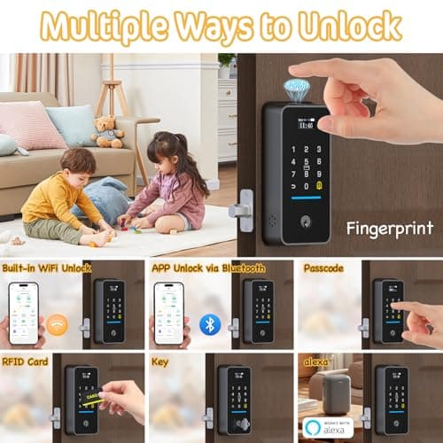 Bestkid Keyless Entry Door Lock with Child Safety Mode, Fingerprint Smart Deadbolt Baby Proof Lock for Front Door Bedroom, Bluetooth App & Built-in WiFi Remote Control, RFID Card, Pin Code, Auto-Lock - Thumbnail 3