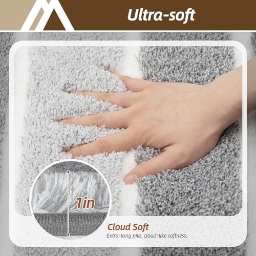 COSY HOMEER Bathroom Rugs 30 x 20, Ultra Soft Absorbent Bath Mat, Non-Slip TPR Backing Stays in Place, Machine Washable Shaggy Rug for Bathroom Floor, Grey & White - Thumbnail 6