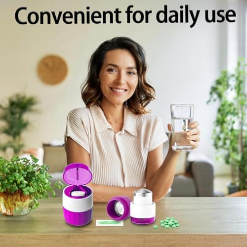 Pill Cutter Splitter for Small and Tiny Pills Vitamins Tablets, Built-in Storage Compartment, Pill Crusher Fine Powder with Stainless Steel Grinding Head,Pills Grinder with Pill Box Organizer (Purple) - Thumbnail 6