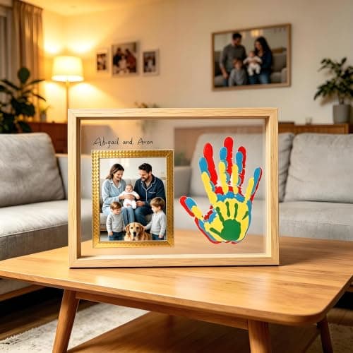 Horizontal Wood Family Handprint Kit 3D Frame Rustic Grandparents Gift - Thumbnail 6
