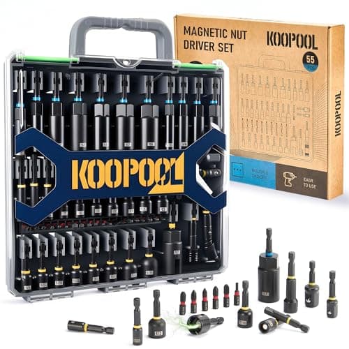 KOOPOOL 55 Pieces Magnetic Impact Nut Driver Set, Impact Driver Bit Set, Magnetic Socket Set for Impact Driver & Wrench, with Socket Adapters, Wing Nut Driver, Quick Release Extension, Storage Case