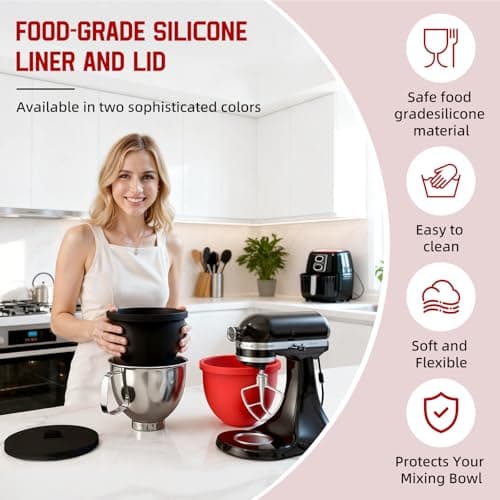 Silicone Bowl Liners for KitchenAid 5 Quart Tilt-Head Mixer,Set of 2 with Lids,Accessories include Mixer Slider Mat,Stand Mixer Dust-proof Cover,Silicone Spatula Set - Thumbnail 6