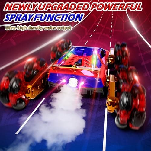 Terucle 8WD Remote Control Car, 2.4Ghz RC Cars with Spray & Cool Light, Kids Toys Electroplating Process Transform Drift Climbing Car, Boys Toys for Age 4-6 7 8-13 Year Old (red-Blue) - Thumbnail 4