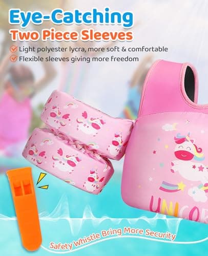 HeySplash Swim Vest for Kids, Toddler Pool Floaties Fit 33-66 Lbs,Swimming Vest with Adjustable Strap, Swim Jacket Water Wing Arm Float, Puddle Beach Boat Jumper Float Device Girl,Pink Unicorn - Thumbnail 6